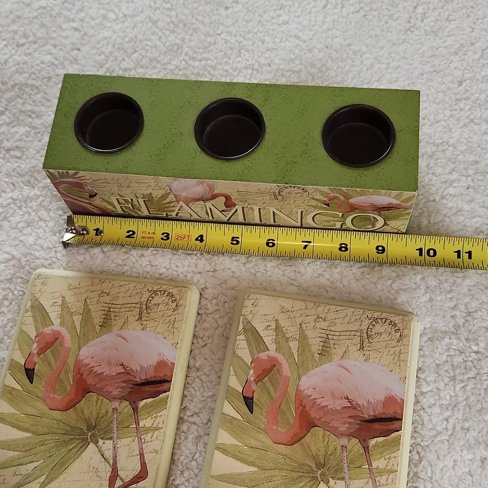 FLAMINGO tea light holder and wall  hangers. Pink green and cream.  So pretty!